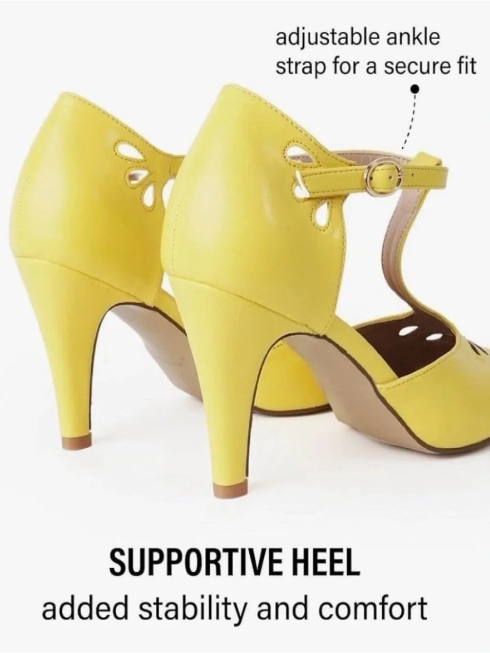 J. Adams Bright Yellow T‑Strap Floral Cutout Heels Size 8.5
